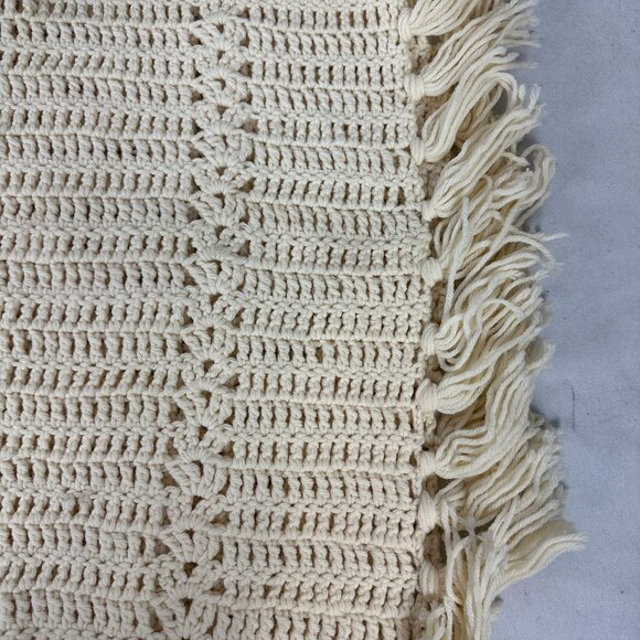 Handmade Ivory Crochet Scarf With Fringe - Cozy & Stylish Winter Accessory - Picture 2 of 2